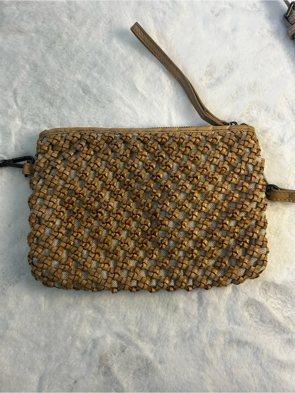 Woven Leather Crossbody Bag Tan Boho Shoulder Purse Neutral Basket Weave